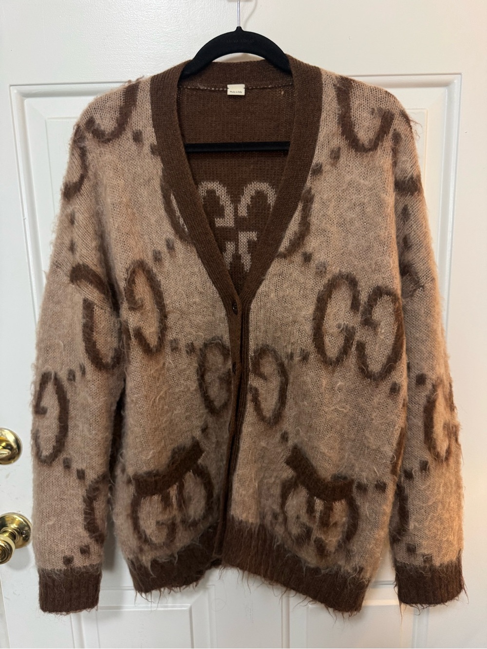 Gucci Reversible Beige & Brown Mohair Oversized GG Cardigan size 40 US Size 4